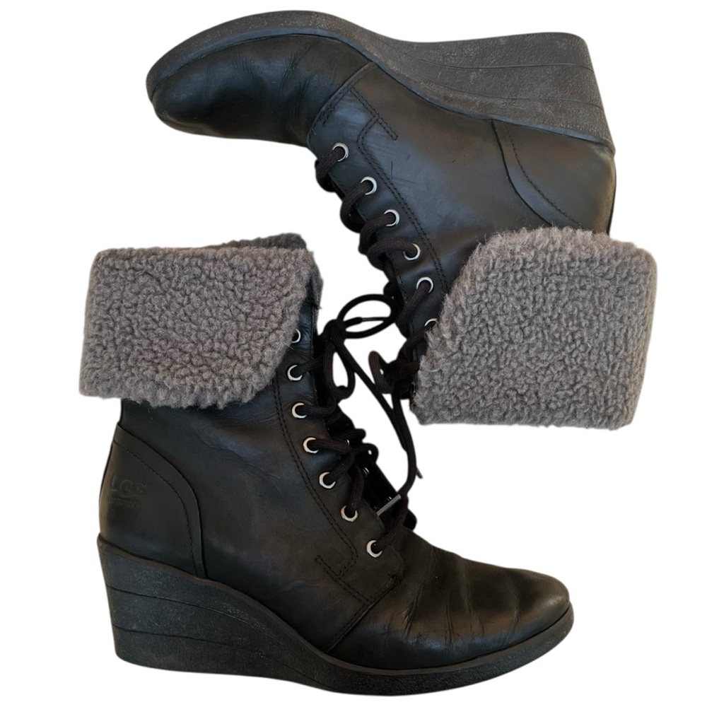 UGG Australia Zea Ankle Wedge Snow Boots Black Bootie Women's Size 6 - Picture 2 of 13